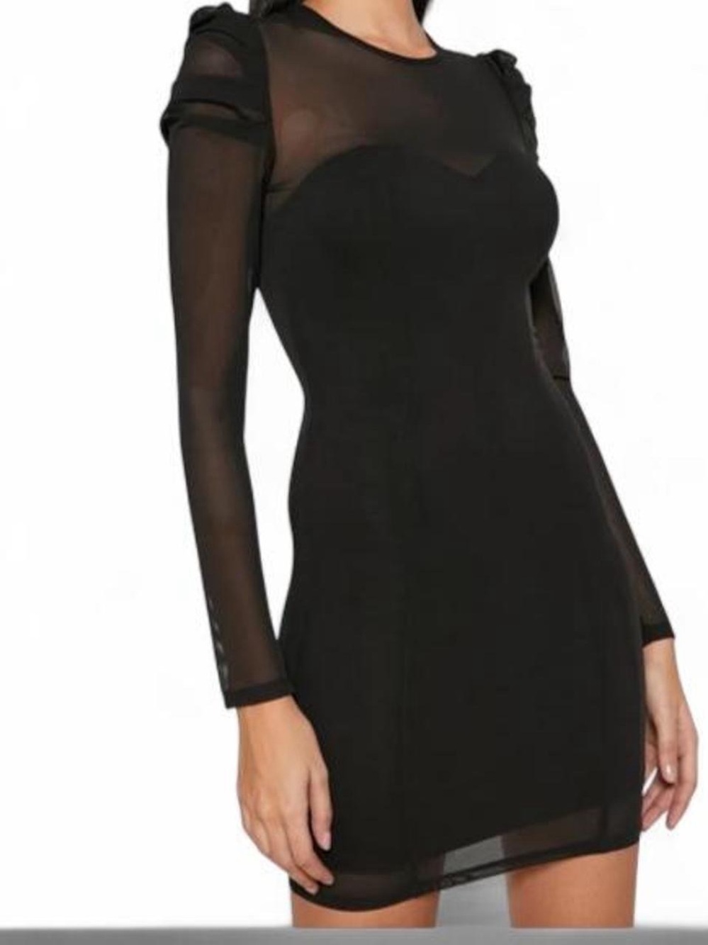 Forever 21 Black Sheer Long-Sleeve Bodycon Dress